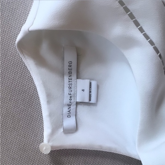DIANE VON FURSTENBERG White Cecilia Ladder Stitch Short Sleeve Shift Dress Sz 4 - Picture 14 of 16